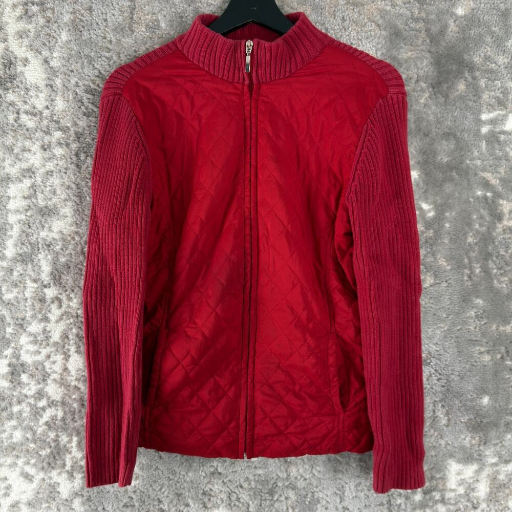 Croft & Barrow Petite‎ Size PM Quilted Ribbed Jacket Red Long Sleeve Full Zip